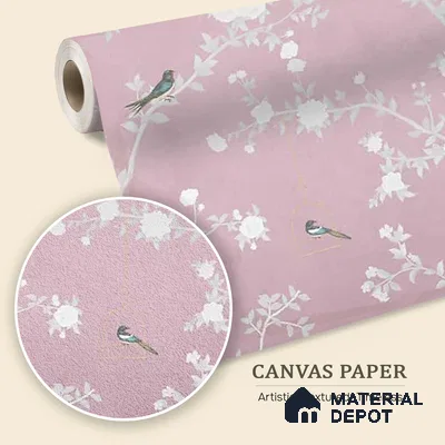 Aura in the Garden Pink Chinoiserie Wallpaper Sukoon Series Canvas Chinoserie Design (Customised Size Wallpaper)