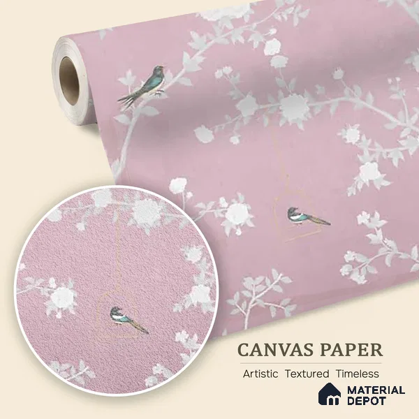 Aura in the Garden Pink Chinoiserie Wallpaper Sukoon Series Canvas Chinoserie Design (Customised Size Wallpaper)