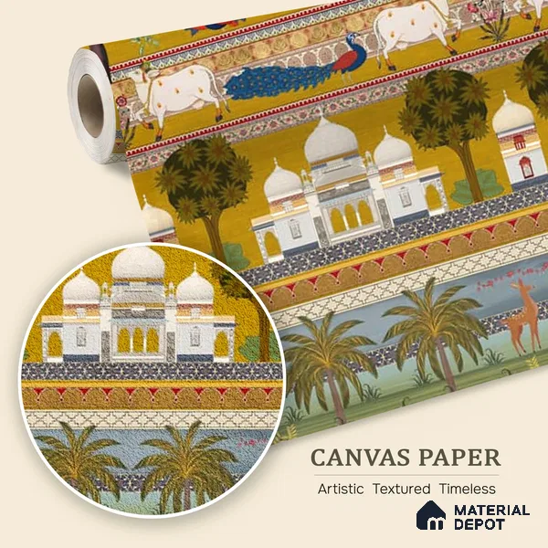 Bageecha Indian Garden Wallpaper Customised Sukoon Series Canvas Patterned Design (Customised Size Wallpaper)