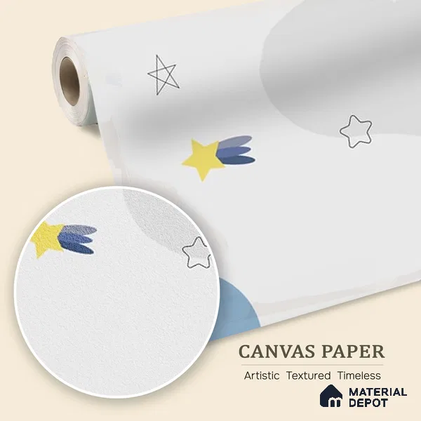 Blue and Grey Space Theme Children Wallpaper, Customized Sparkla N Shine Series Canvas Space Design (Customised Size Wallpaper)