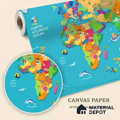 Blue Colourful World Map for Kids Room Walls Sparkla N Shine Series Canvas Map Design (Customised Size Wallpaper)