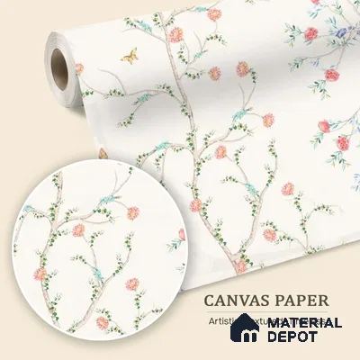 Chinoiserie Tranquility, Wallpaper in Light Background, Customised Sukoon Series Canvas Chinoserie Design (Customised Size Wallpaper)