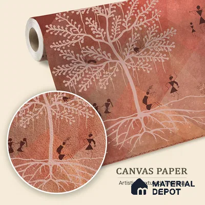 Chitra, Modern Warli Art Design Wallpaper Design for Walls, Customised Sukoon Series Canvas Patterned Design (Customised Size Wallpaper)