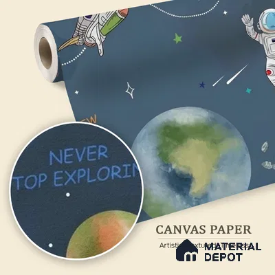 Customized Space Theme Wallpaper for Kids Room, Planets, rockets, Astronauts, Blue Sparkla N Shine Series Canvas Space Design (Customised Size Wallpaper)