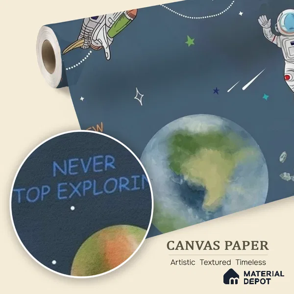 Customized Space Theme Wallpaper for Kids Room, Planets, rockets, Astronauts, Blue Sparkla N Shine Series Canvas Space Design (Customised Size Wallpaper)
