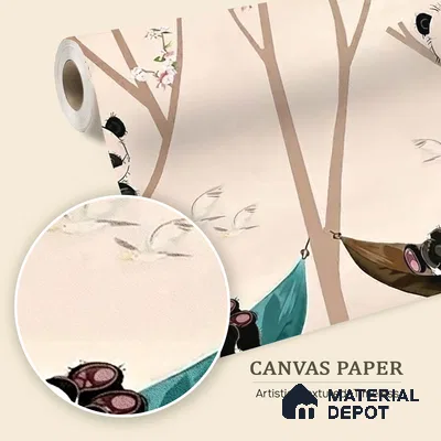 Cute Panda on Hammock Wallpaper for Kids Room Wall, Customised Sparkla N Shine Series Canvas Entertainment Design (Customised Size Wallpaper)