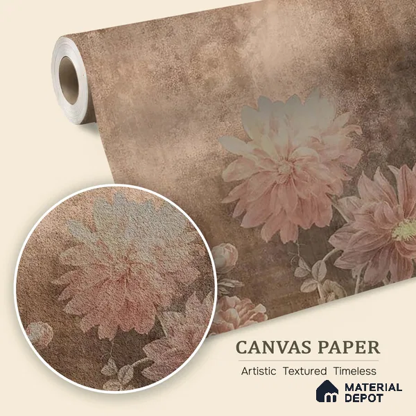 H901812 Dusky Charm, Rustic Floral Theme Wallpaper, Customised Sukoon Series Canvas Florals Design (Customised Size Wallpaper)