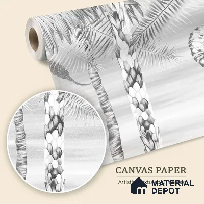 Ehsaas | Grey & White Palm Leaf Botanical Look Wallpaper Canvas (Customised Size)