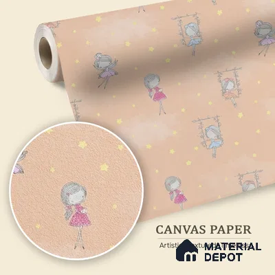 Fairies in the Sky, Wallpaper Design for Girls Room, Peach 10 Meter x 19.68 Inches Canvas Paper Type Wallpaper -54 Sq. Ft. | Minimum 15% wastage during installation