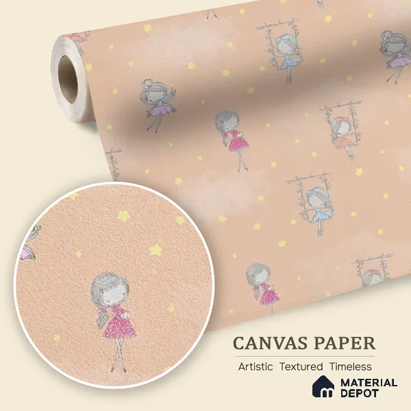 Fairies in the Sky, Wallpaper Design for Girls Room, Peach 10 Meter x 19.68 Inches Canvas Paper Type Wallpaper -54 Sq. Ft. | Minimum 15% wastage during installation