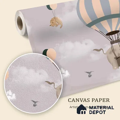 Flying Animals on Hot Air Balloons Wallpaper Design for Kids, Customised Sparkla N Shine Series Canvas Entertainment Design (Customised Size Wallpaper)