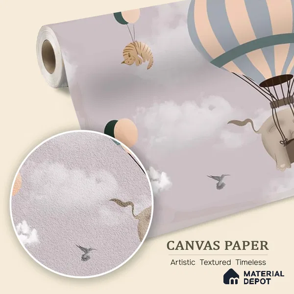 Flying Animals on Hot Air Balloons Wallpaper Design for Kids, Customised Sparkla N Shine Series Canvas Entertainment Design (Customised Size Wallpaper)