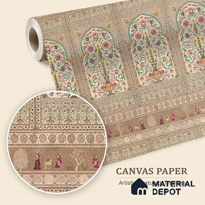 Gitanjali | Warm Beige Temple Arch Motif Traditional Look Wallpaper Canvas (Customised Size)
