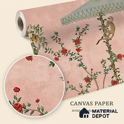 Gulbiya, Pink Chinoiserie Wallpaper, Sukoon Collection, Customised Sukoon Series Canvas Chinoserie Design (Customised Size Wallpaper)