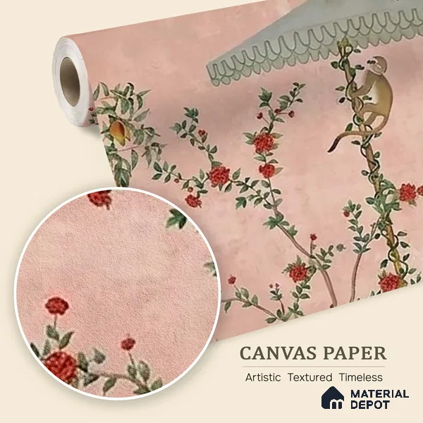 Gulbiya, Pink Chinoiserie Wallpaper, Sukoon Collection, Customised Sukoon Series Canvas Chinoserie Design (Customised Size Wallpaper)