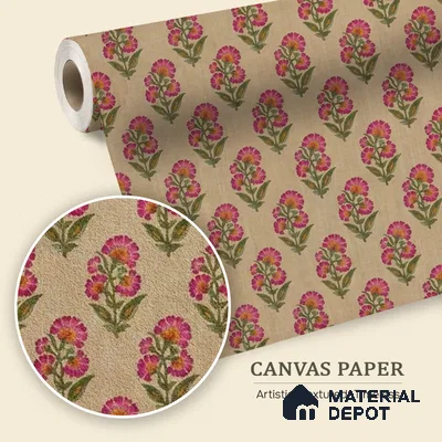 Indian Floral Theme Repeat Design Wallpaper, Luxury 10 Meter x 19.68 Inches Canvas Paper Type Wallpaper -54 Sq. Ft. | Minimum 15% wastage during installation