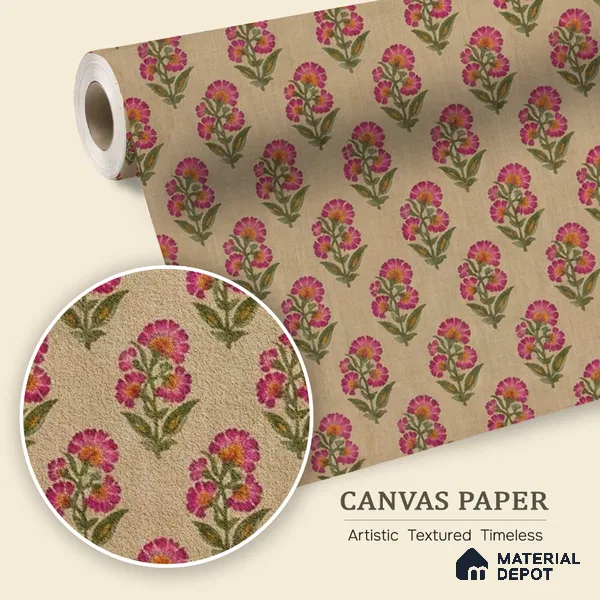 Indian Floral Theme Repeat Design Wallpaper, Luxury 10 Meter x 19.68 Inches Canvas Paper Type Wallpaper -54 Sq. Ft. | Minimum 15% wastage during installation