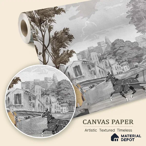 It’s a French Life, Old Painting Inspired Wallpaper, Customised Sukoon Series Canvas Patterned Design (Customised Size Wallpaper)