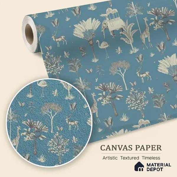 Itihaas, Indian Theme Room Wallpaper, Blue Sukoon Series Canvas Patterned Design (Customised Size Wallpaper)