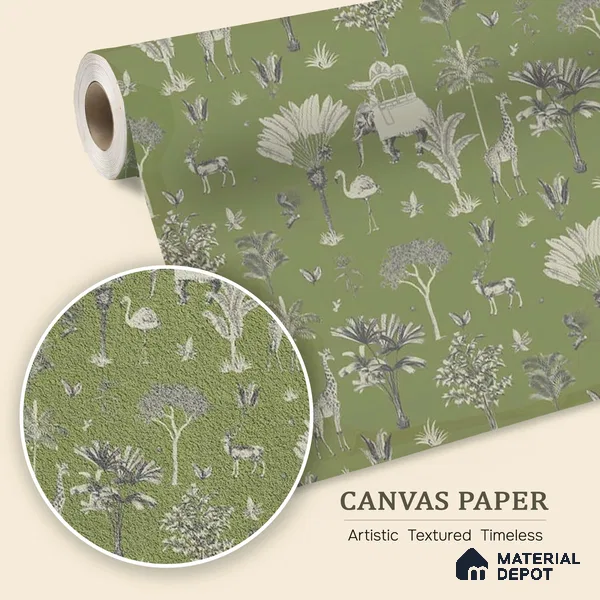 Itihaas, Indian Theme Room Wallpaper, Green Sukoon Series Canvas Patterned Design (Customised Size Wallpaper)