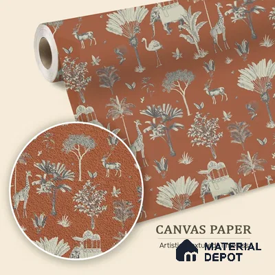 H900512 Itihaas | Rust Orange Tree Deer Botanical Look Wallpaper Canvas (Customised Size)