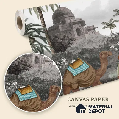 Jodhpur | Charcoal Grey Camel Palace Scene Scenic Look Wallpaper Canvas (Customised Size)