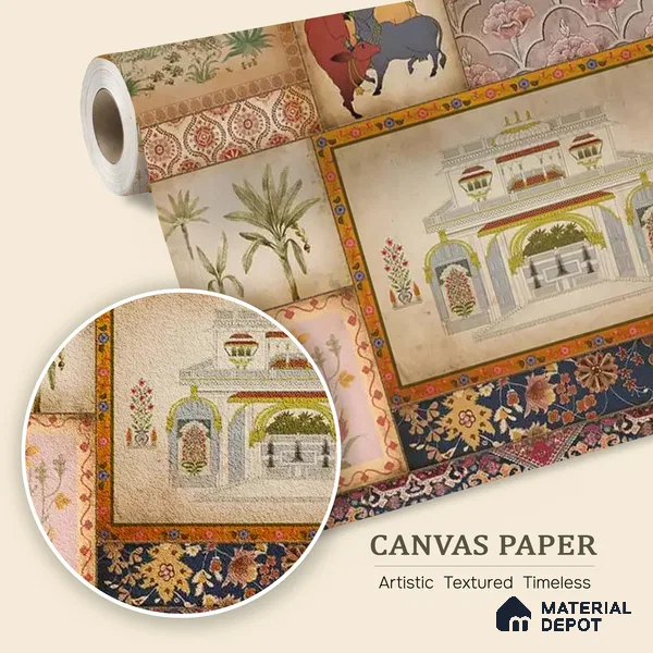 H902212 Kahani, Indian Art Theme Wallpaper, Customised Sukoon Series Canvas Abstract Design (Customised Size Wallpaper)