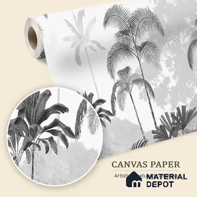H901412 Kaira, Nature Theme Wallpaper for Rooms, Black & White, Customised Sukoon Series Canvas Nature Design (Customised Size Wallpaper)