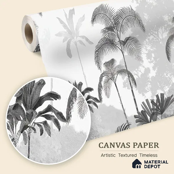 H901412 Kaira, Nature Theme Wallpaper for Rooms, Black & White, Customised Sukoon Series Canvas Nature Design (Customised Size Wallpaper)