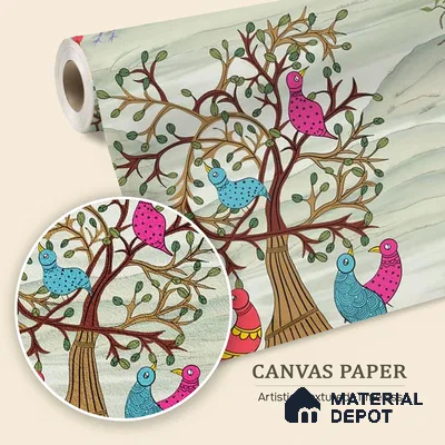 Kalpvriksha, Gond Art Garden Wallpaper Sukoon Series Canvas Patterned Design (Customised Size Wallpaper)