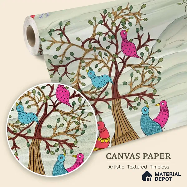 Kalpvriksha, Gond Art Garden Wallpaper Sukoon Series Canvas Patterned Design (Customised Size Wallpaper)