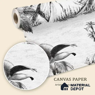 Khoob, Tropical Trees Black and White Wallpaper Sukoon Series Canvas Tropical Design (Customised Size Wallpaper)
