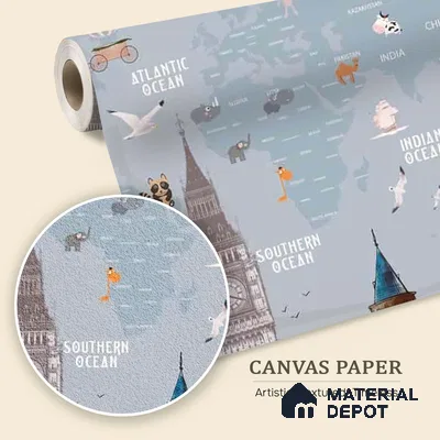 Kids World Map with Monuments, Customised Wallpaper Sparkla N Shine Series Canvas Entertainment Design (Customised Size Wallpaper)