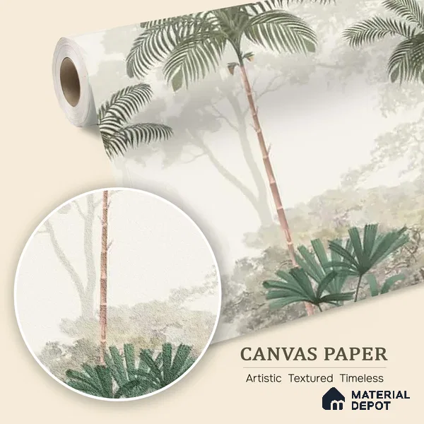 Kovalam Paradise, Palms Wallpaper for Rooms, Green, Customised Sukoon Series Canvas Nature Design (Customised Size Wallpaper)