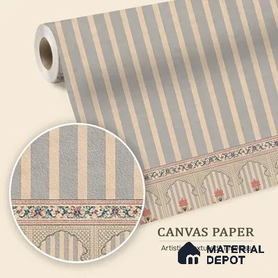 H903112 | Kusum Indian Jharokha and Stripes Customized Floral Wallpaper - Canvas