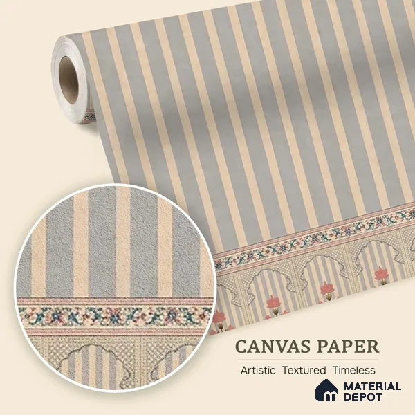 H903112 | Kusum Indian Jharokha and Stripes Customized Floral Wallpaper - Canvas