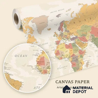 Large World Map Wallpaper, Pastel Shades, Customised Sparkla N Shine Series Canvas Map Design (Customised Size Wallpaper)