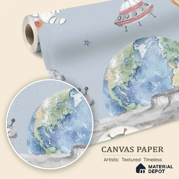Lets go on a moon walk, Cute kids room wallpaper, Blue Sparkla N Shine Series Canvas Entertainment Design (Customised Size Wallpaper)