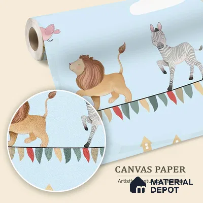 Marching Animals on Rope Theme for Kids Room, Customised Sparkla N Shine Series Canvas Entertainment Design (Customised Size Wallpaper)
