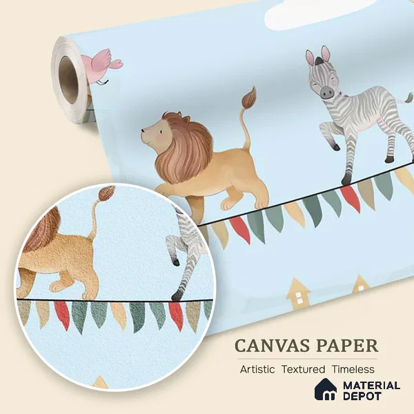 Marching Animals on Rope Theme for Kids Room, Customised Sparkla N Shine Series Canvas Entertainment Design (Customised Size Wallpaper)