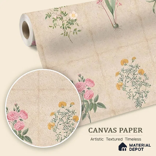 H902712 Mehek, Botanical Rendition Room Wallpaper Sukoon Series Canvas Florals Design (Customised Size Wallpaper)