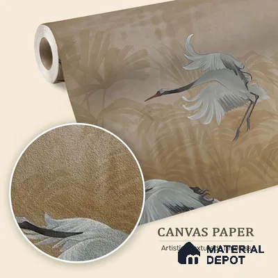 H903012 Musafir Beautiful Cranes Brown Wallpaper Sukoon Series Canvas Abstract Design (Customised Size Wallpaper)