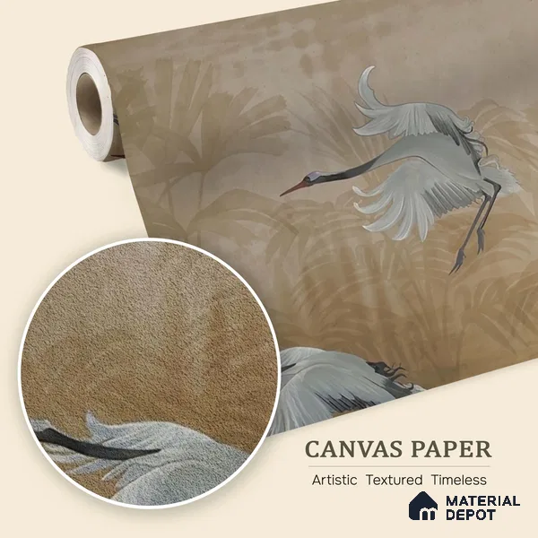 H903012 Musafir Beautiful Cranes Brown Wallpaper Sukoon Series Canvas Abstract Design (Customised Size Wallpaper)