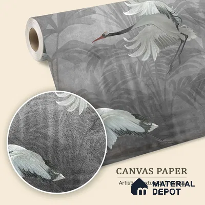 Musafir Beautiful Cranes Grey | Charcoal Grey Crane Birds Scenic Look Wallpaper Canvas (Customised Size)