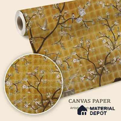 Oriental Garden, Chinoiserie Wall Wallpaper Sukoon Series Canvas Chinoserie Design (Customised Size Wallpaper)