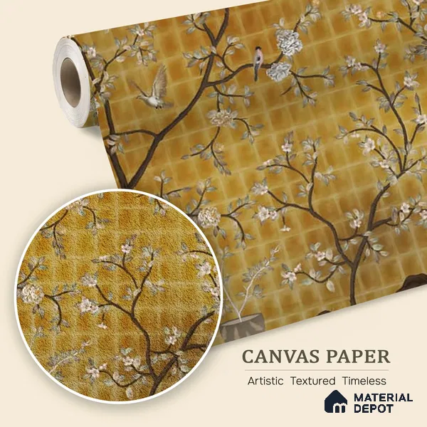 Oriental Garden, Chinoiserie Wall Wallpaper Sukoon Series Canvas Chinoserie Design (Customised Size Wallpaper)