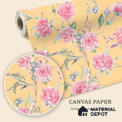 Oriental Yellow Chinoiserie Wallpaper for Walls Sukoon Series Canvas Chinoserie Design (Customised Size Wallpaper)