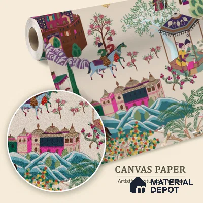 Pashmina | Multicolour Bright Village Palace Scene Scenic Look Wallpaper Canvas (Customised Size)