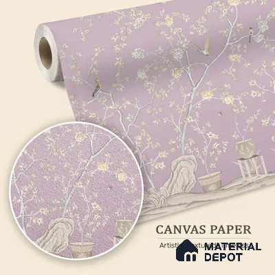 Phoolbagh, Beautiful Chinoiserie Wallpaper Sukoon Series Canvas Chinoserie Design (Customised Size Wallpaper)