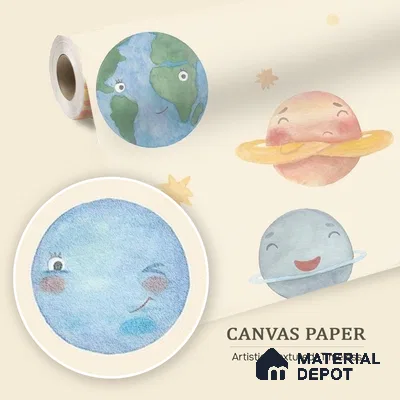 Planetary Playtime, Space Theme Wallpaper for Kids Room, Cream 10 Meter x 19.68 Inches Canvas Paper Type Wallpaper -54 Sq. Ft. | Minimum 15% wastage during installation
